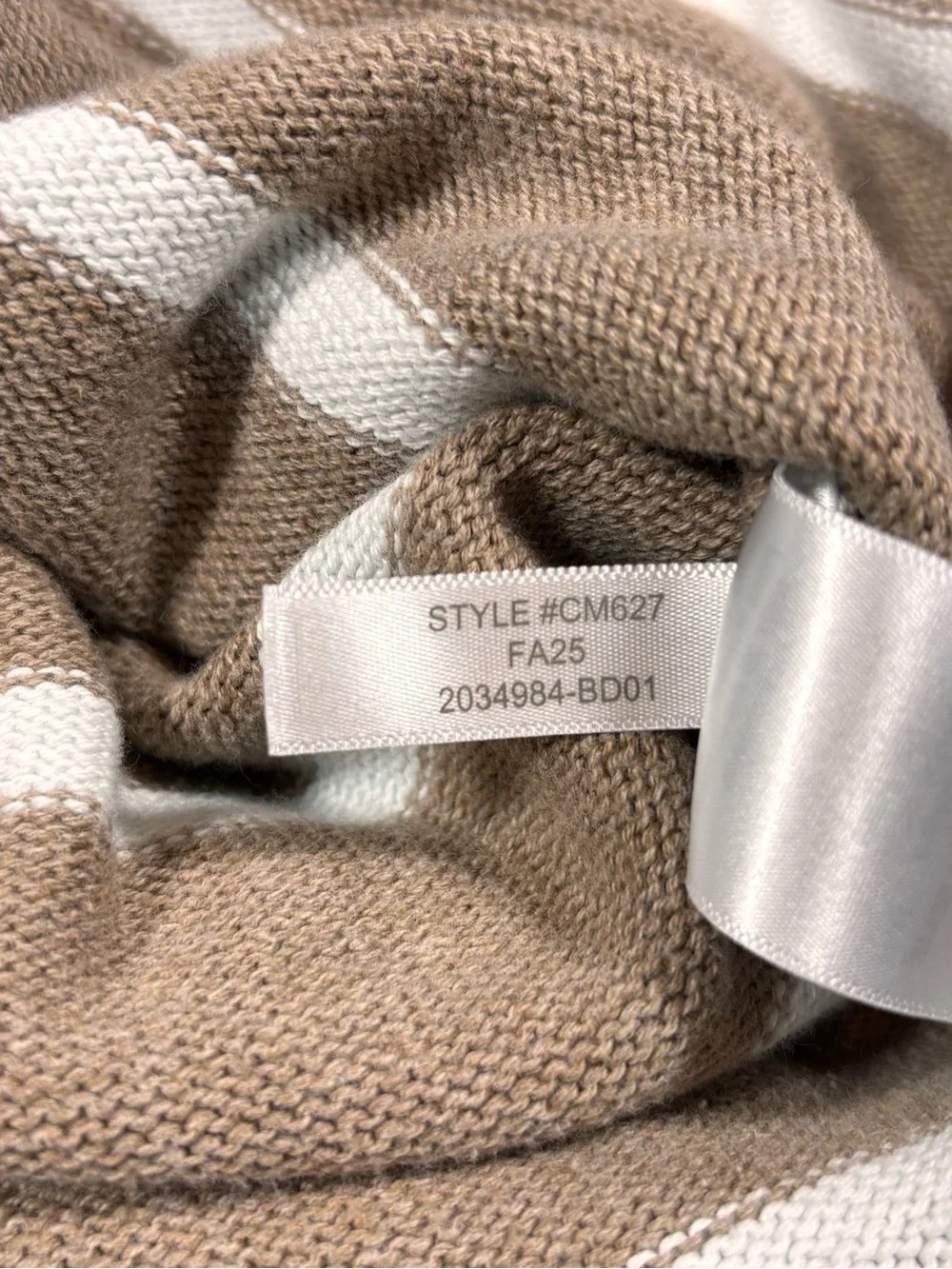 J.Crew Factory Wide Hem Striped Cotton Sweater Size Medium Tan Ivory